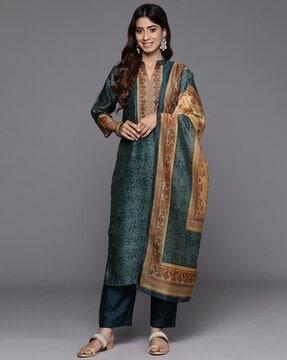 women printed straight kurta suit set