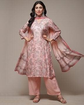 women printed straight kurta suit set