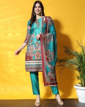 women printed straight kurta suit set