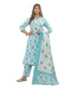 women printed straight kurta suit set