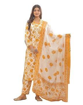 women printed straight kurta suit set