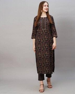 women printed straight kurta suit set