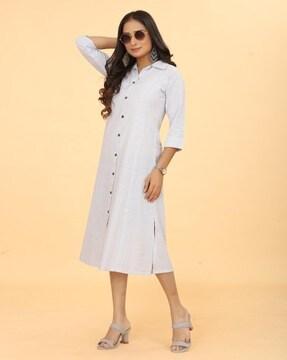 women printed straight kurta with 3/4th sleeves