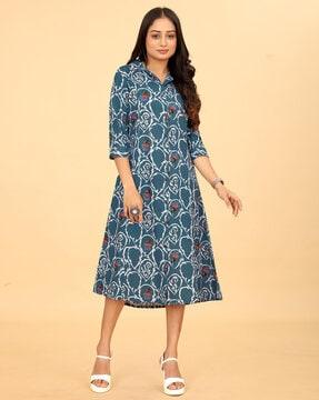 women printed straight kurta with 3/4th sleeves