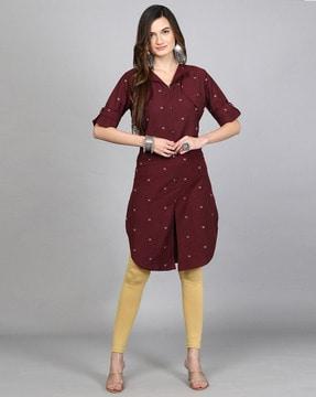 women printed straight kurta with front slit