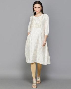 women printed straight kurta with insert pocket