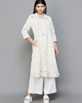 women printed straight kurta with insert pocket