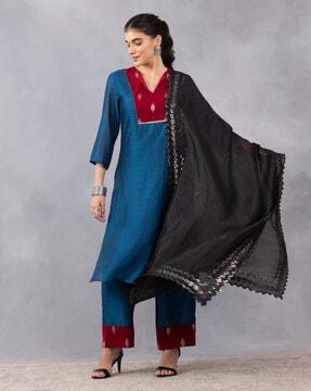 women printed straight kurta with palazzos & dupatta