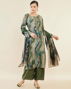 women printed straight kurta with palazzos & dupatta