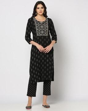 women printed straight kurta with pant set