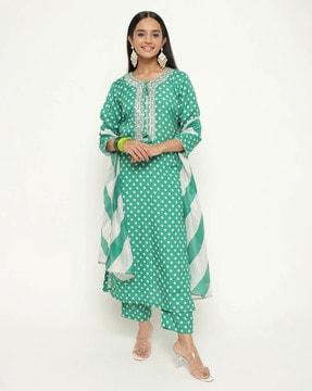 women printed straight kurta with pants with dupatta