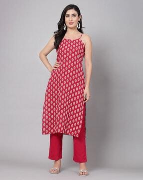 women printed straight kurta with pants