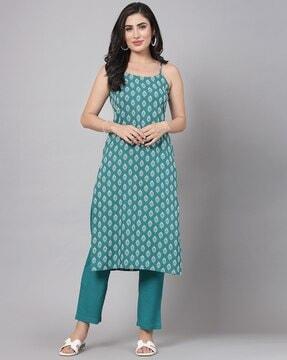 women printed straight kurta with pants