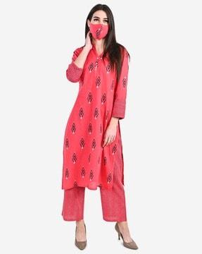 women printed straight kurta with pants