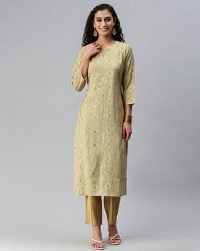 women printed straight kurta with pants