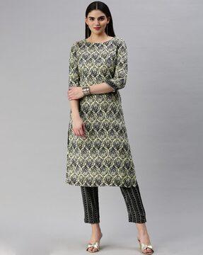 women printed straight kurta with pants