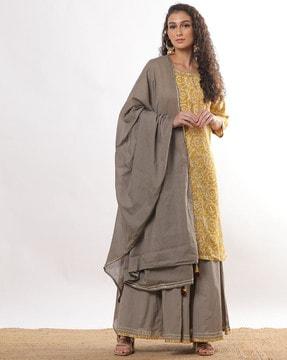 women printed straight kurta with skirt & dupatta