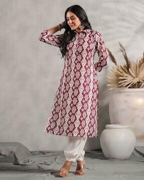 women printed straight kurta with spread collar