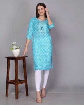 women printed straight kurta