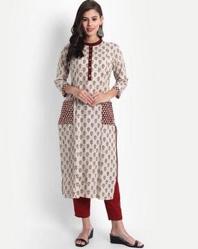 women printed straight kurta