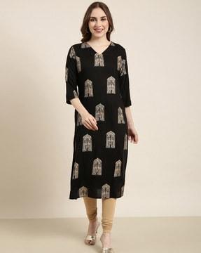 women printed straight kurta