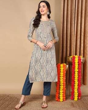 women printed straight kurta