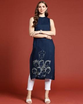 women printed straight kurta