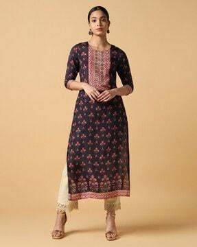 women printed straight kurta