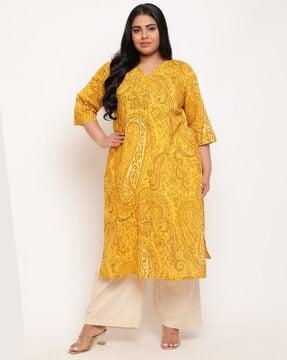 women printed straight plus size kurta