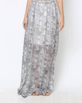 women printed straight skirt with front slit