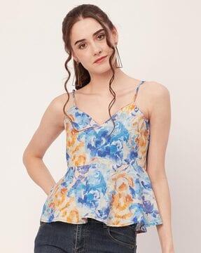 women printed strappy blousons top