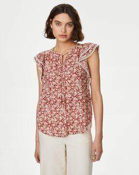 women printed tie-up neckline regular fit blouse