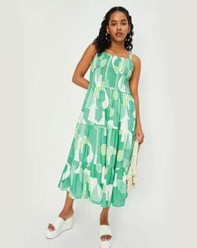 women printed tiered dress with insert pocket