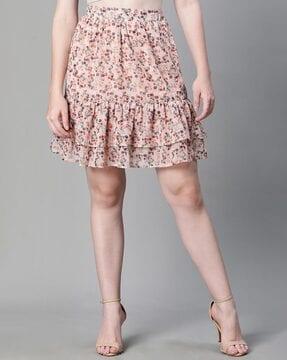 women printed tiered skirt