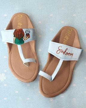 women printed toe-ring sandals