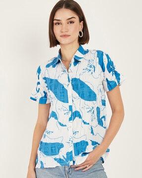 women printed top with spread collar