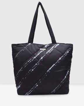 women printed tote bag with metal accent