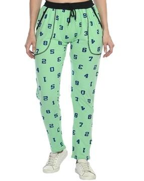 women printed track pants with drawstring waist