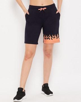 women printed track pants with drawstring waist