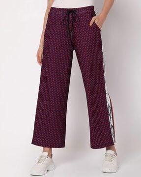 women printed track pants with elasticated drawstring waist