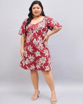 women printed v-neck dress