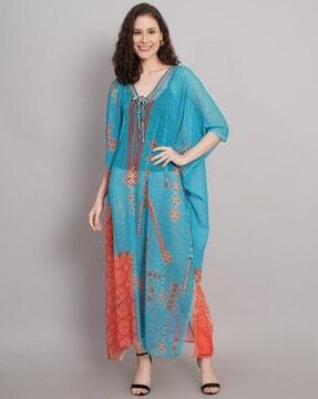 women printed v-neck kaftan dress