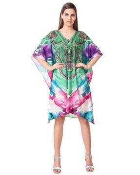 women printed v-neck kaftan dress