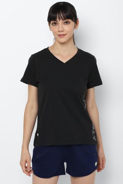 women printed v neck pure cotton black t-shirt