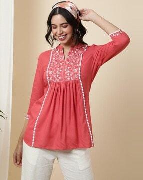 women printed v-neck regular fit tunic