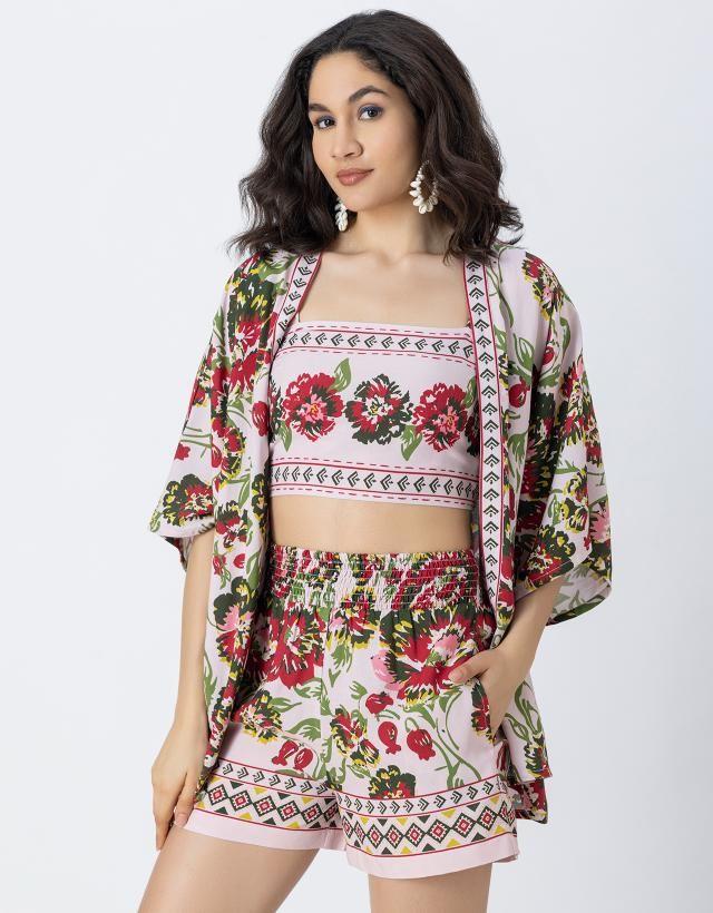 women printed vacation co-ord (set of 3)