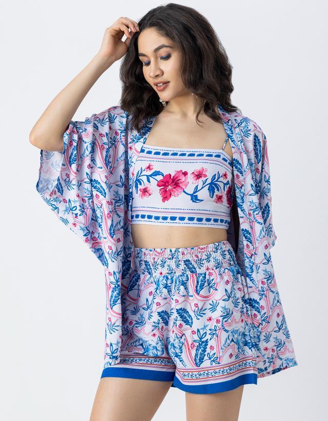 women printed vacation co-ord (set of 3)