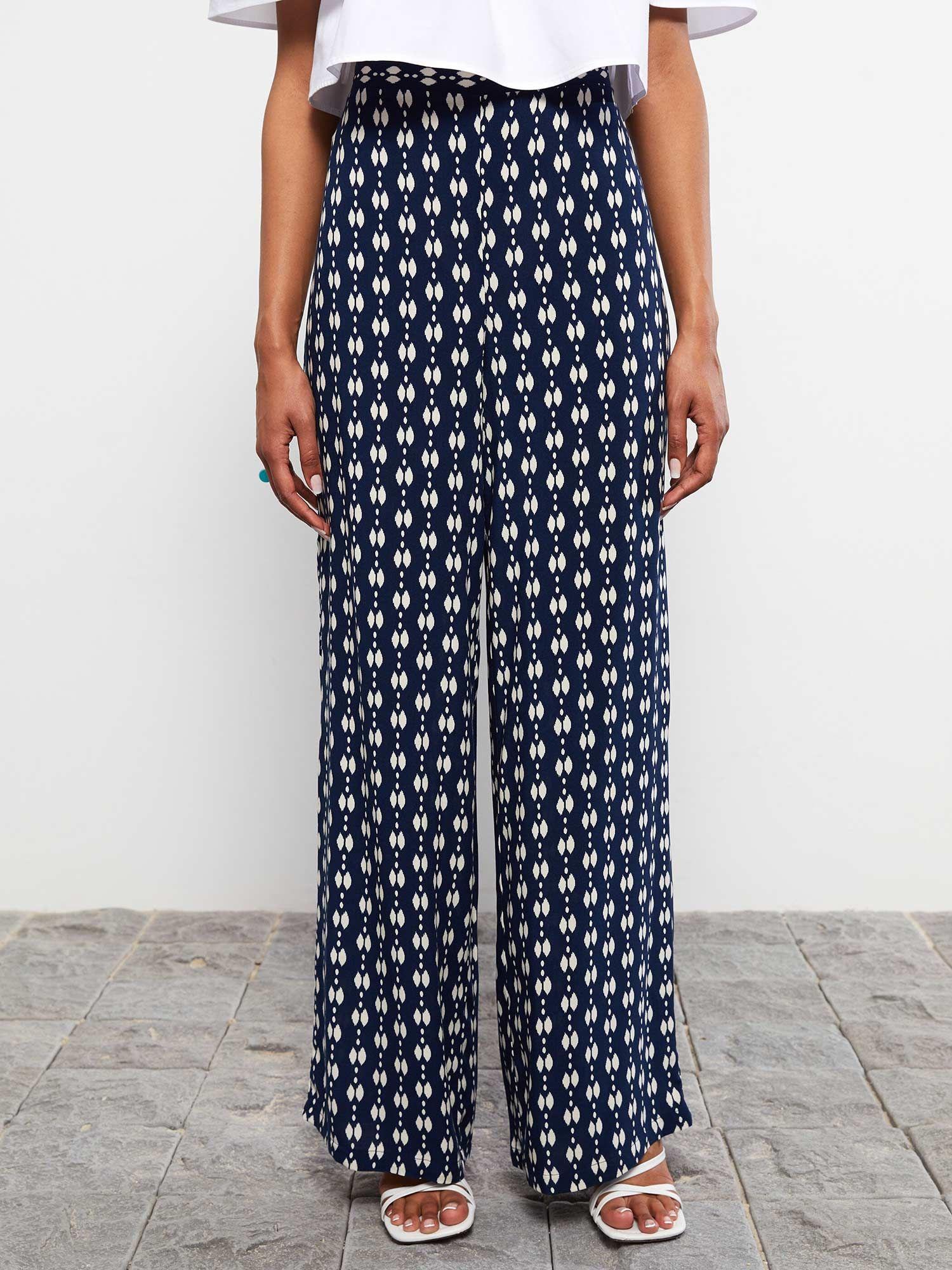 women printed viscose blue trousers