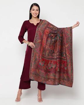 women printed woolen shawl