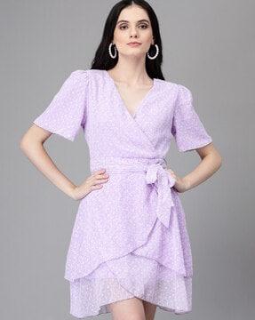 women printed wrap dress